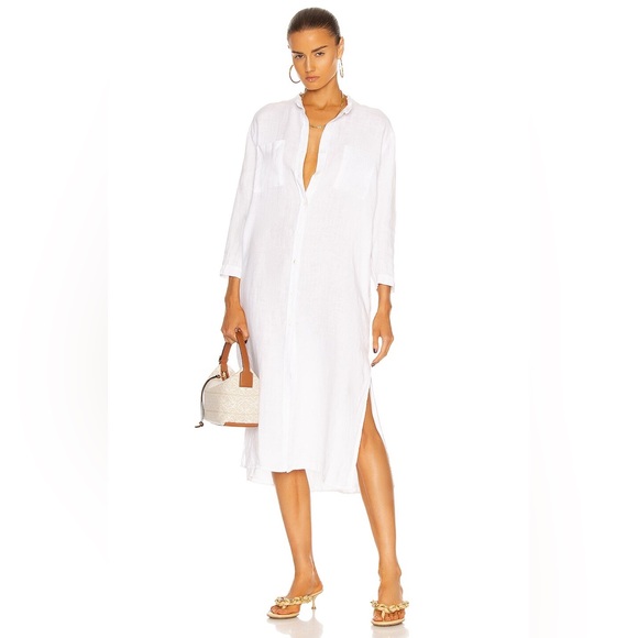Enza Costa White Linen Shirtdress Dress - Picture 1 of 11